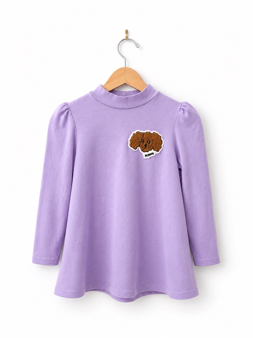 Mini Rodini Girls' Lavender Mock Neck Long-Sleeve Top Puppy Patch 9-11